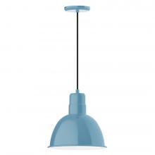 Montclair Light Works PEB116-54-C20-L12 - 12" Deep Bowl shade, LED Pendant with white solid fabric cord and canopy, Light Blue