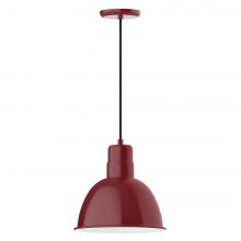 Montclair Light Works PEB116-55-C02-L12 - 12" Deep Bowl shade, LED Pendant with black solid fabric cord and canopy, Barn Red