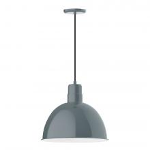 Montclair Light Works PEB117-40-C16-L13 - 16" Deep Bowl shade, LED Pendant with navy mini tweed fabric cord and canopy, Slate Gray