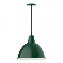 Montclair Light Works PEB117-42-C02-L13 - 16" Deep Bowl shade, LED Pendant with black solid fabric cord and canopy, Forest Green