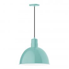 Montclair Light Works PEB117-48-C27-L13 - 16" Deep Bowl shade, LED Pendant with neutral argyle fabric cord and canopy, Sea Green