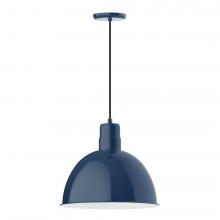 Montclair Light Works PEB117-50-C04-L13 - 16" Deep Bowl shade, LED Pendant with black and white houndstooth fabric cord and canopy, Navy