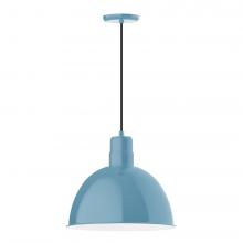 Montclair Light Works PEB117-54-C16-L13 - 16" Deep Bowl shade, LED Pendant with navy mini tweed fabric cord and canopy, Light Blue