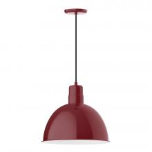 Montclair Light Works PEB117-55-C26-L13 - 16" Deep Bowl shade, LED Pendant with ivory fabric cord and canopy, Barn Red