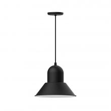 Montclair Light Works PEB124-41-C04-L13 - 14" Prima shade, LED Pendant with black and white houndstooth fabric cord and canopy, Black