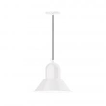 Montclair Light Works PEB124-44-C22-L13 - 14" Prima shade, LED Pendant with white and gray dot fabric cord and canopy, White