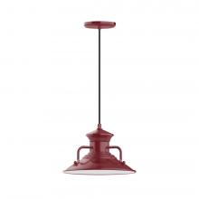 Montclair Light Works PEB142-55-C16-L12 - 12" Homestead shade, LED Pendant with navy mini tweed fabric cord and canopy, Barn Red