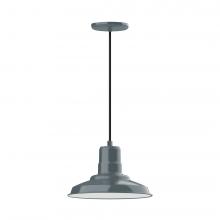 Montclair Light Works PEB182-40-C25-L12 - 12" Warehouse shade, LED Pendant with polished copper fabric cord and canopy, Slate Gray