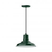 Montclair Light Works PEB182-42-C25-L12 - 12" Warehouse shade, LED Pendant with polished copper fabric cord and canopy, Forest Green