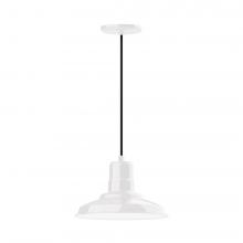 Montclair Light Works PEB182-44-C02-L12 - 12" Warehouse shade, LED Pendant with black solid fabric cord and canopy, White