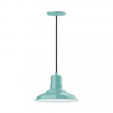 Montclair Light Works PEB182-48-C02-L12 - 12" Warehouse shade, LED Pendant with black solid fabric cord and canopy, Sea Green