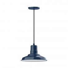 Montclair Light Works PEB182-50-C04-L12 - 12" Warehouse shade, LED Pendant with black and white houndstooth fabric cord and canopy, Navy