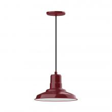 Montclair Light Works PEB182-55-C20-L12 - 12" Warehouse shade, LED Pendant with white solid fabric cord and canopy, Barn Red