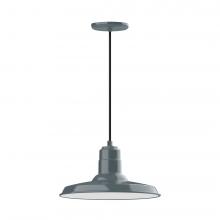 Montclair Light Works PEB183-40-C25-L13 - 14" Warehouse shade, LED Pendant with polished copper fabric cord and canopy, Slate Gray