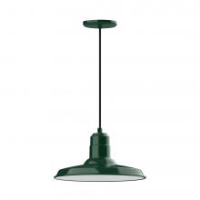 Montclair Light Works PEB183-42-C12-L13 - 14" Warehouse shade, LED Pendant with gray solid fabric cord and canopy, Forest Green