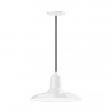 Montclair Light Works PEB183-44-C26-L13 - 14" Warehouse shade, LED Pendant with ivory fabric cord and canopy, White