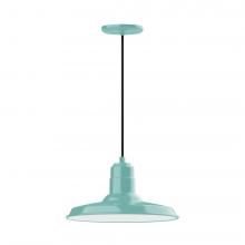 Montclair Light Works PEB183-48-C20-L13 - 14" Warehouse shade, LED Pendant with white solid fabric cord and canopy, Sea Green