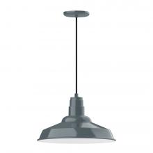 Montclair Light Works PEB184-40-C02-L13 - 16" Warehouse shade, LED Pendant with black solid fabric cord and canopy, Slate Gray