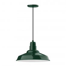 Montclair Light Works PEB184-42-C16-L13 - 16" Warehouse shade, LED Pendant with navy mini tweed fabric cord and canopy, Forest Green