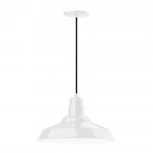 Montclair Light Works PEB184-44-W16-L13 - 16" Warehouse shade, LED Pendant with black cord and canopy, wire grill, White