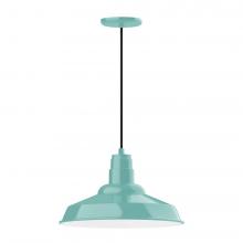 Montclair Light Works PEB184-48-C24-L13 - 16" Warehouse shade, LED Pendant with cool tweed fabric cord and canopy, Sea Green