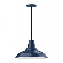 Montclair Light Works PEB184-50-C22-L13 - 16" Warehouse shade, LED Pendant with white and gray dot fabric cord and canopy, Navy