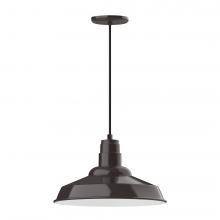 Montclair Light Works PEB184-51-C02-L13 - 16" Warehouse shade, LED Pendant with black solid fabric cord and canopy, Architectural Bronze