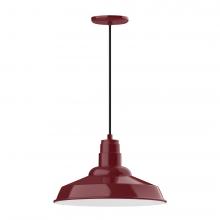 Montclair Light Works PEB184-55-C25-L13 - 16" Warehouse shade, LED Pendant with polished copper fabric cord and canopy, Barn Red