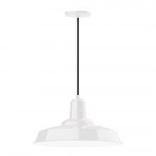 Montclair Light Works PEB185-44-W18-L13 - 18" Warehouse shade, LED Pendant with black cord and canopy, wire grill, White