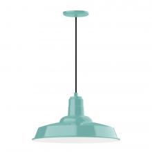 Montclair Light Works PEB185-48-C02-L13 - 18" Warehouse shade, LED Pendant with black solid fabric cord and canopy, Sea Green