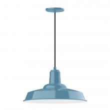 Montclair Light Works PEB185-54-C16-L13 - 18" Warehouse shade, LED Pendant with navy mini tweed fabric cord and canopy, Light Blue