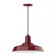 Montclair Light Works PEB185-55-W18-L13 - 18" Warehouse shade, LED Pendant with black cord and canopy, wire grill, Barn Red