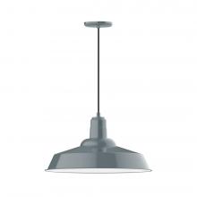 Montclair Light Works PEB186-40-C02-L14 - 20" Warehouse shade, LED Pendant with black solid fabric cord and canopy, Slate Gray