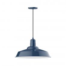 Montclair Light Works PEB186-50-C12-L14 - 20" Warehouse shade, LED Pendant with gray solid fabric cord and canopy, Navy