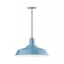 Montclair Light Works PEB186-54-C12-L14 - 20" Warehouse shade, LED Pendant with gray solid fabric cord and canopy, Light Blue