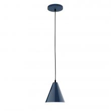 Montclair Light Works PEB420-50-C25-L10 - 8" J-Series shade, polished copper fabric cord with canopy, Navy