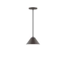 Montclair Light Works PEB421-51-C22-L10 - 8" Axis Mini Cone LED Pendant, white and gray dot fabric cord with canopy, Architectural Bronze