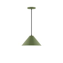 Montclair Light Works PEB422-22-C01-L12 - 12" Axis Cone LED Pendant, brown and ivory houndstooth fabric cord with canopy, Fern Green