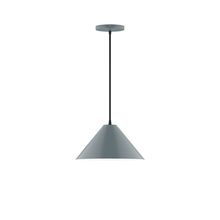 Montclair Light Works PEB422-40-C24-L12 - 12" Axis Cone LED Pendant, cool tweed fabric cord with canopy, Slate Gray