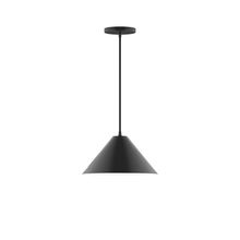 Montclair Light Works PEB422-41-C24-L12 - 12" Axis Cone LED Pendant, cool tweed fabric cord with canopy, Black