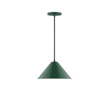 Montclair Light Works PEB422-42-C22-L12 - 12" Axis Cone LED Pendant, white and gray dot fabric cord with canopy, Forest Green