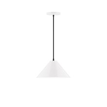 Montclair Light Works PEB422-44-C22-L12 - 12" Axis Cone LED Pendant, white and gray dot fabric cord with canopy, White