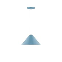 Montclair Light Works PEB422-54-C24-L12 - 12" Axis Cone LED Pendant, cool tweed fabric cord with canopy, Light Blue