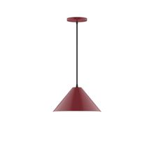 Montclair Light Works PEB422-55-C26-L12 - 12" Axis Cone LED Pendant, ivory fabric cord with canopy, Barn Red