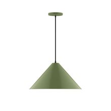 Montclair Light Works PEB423-22-C26-L13 - 18" Axis Cone LED Pendant, ivory fabric cord with canopy, Fern Green