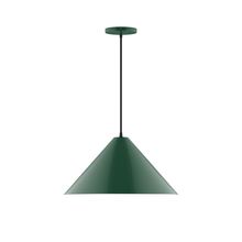 Montclair Light Works PEB423-42-C27-L13 - 18" Axis Cone LED Pendant, neutral argyle fabric cord with canopy, Forest Green