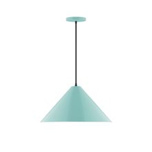 Montclair Light Works PEB423-48-C01-L13 - 18" Axis Cone LED Pendant, brown and ivory houndstooth fabric cord with canopy, Sea Green