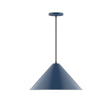 Montclair Light Works PEB423-50-C25-L13 - 18" Axis Cone LED Pendant, polished copper fabric cord with canopy, Navy