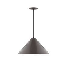 Montclair Light Works PEB423-51-C25-L13 - 18" Axis Cone LED Pendant, polished copper fabric cord with canopy, Architectural Bronze