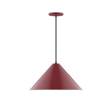 Montclair Light Works PEB423-55-C27-L13 - 18" Axis Cone LED Pendant, neutral argyle fabric cord with canopy, Barn Red